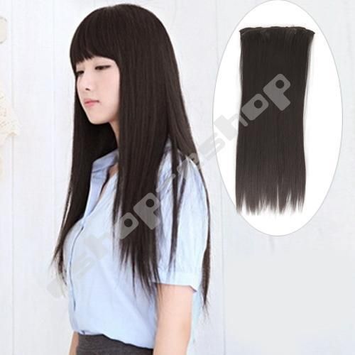 8x 20 Extensiones Pelo Marrón Oscuro Liso Cabello Peluca