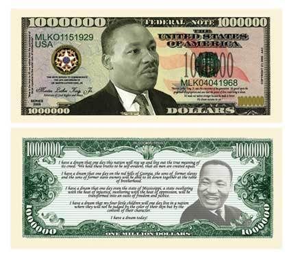 Martin Luther King Jr Novelty Million Dollar Bill