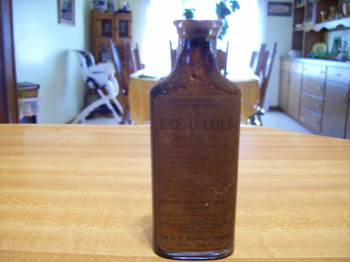 Vintage Label Only Kre O  Cold, Massengill Co, Bristol, Tenn Contents