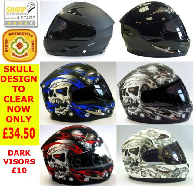 Viper RS 44 Skull and Matt Black Motorcycle motorbike Helmet Dark