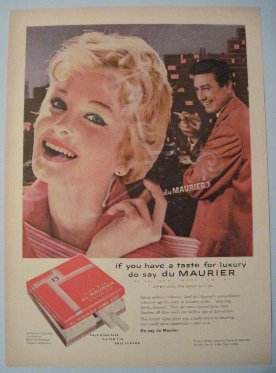 1950s Vintage Du Maurier Cigarette Girl City Scene Ad