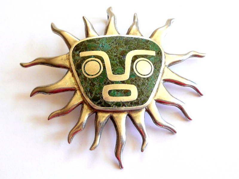 Huge Vintage Miguel Melendez Taxco Sterling Sun Pendant