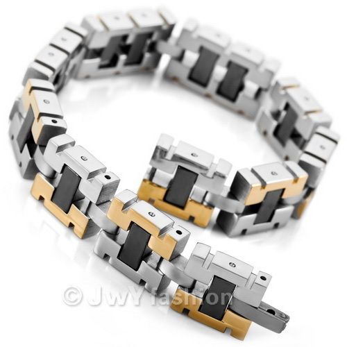 Mens Silver Gold Stainless Steel Bracelet Cuff Bangle Hand Chain VC844