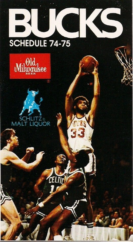 Milwaukee Bucks 1974 75 Pocket Schedule Kareem Abdul Jabbar on Front