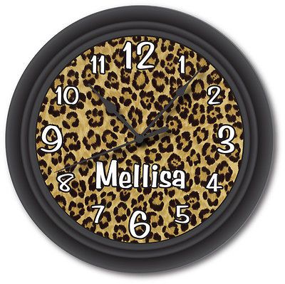 Personalized Black Leopard Animal Print Wall Clock   Bedroom Decor