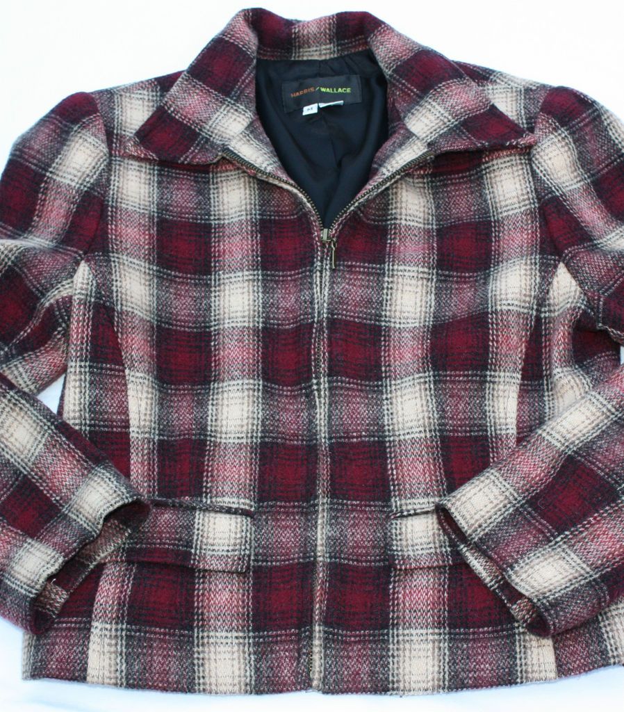 Mint HARRIS WALLACE WOOL JACKET PLAID ZIPPER FRONT SZ M MED FITTED