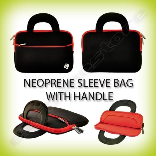 Neoprene Case Sleeve Bag With Handle Red Trim for Sony Tablet S Black