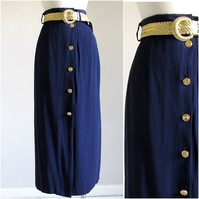 Vintage 80s 60s NAUTICAL Navy High Waist ANCHORS Sailor Pencil