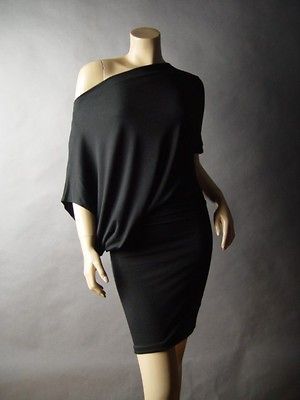 Asymmetric Off Shoulder Boat Neck Casual Blk Blouson 11 mv Dress S M L