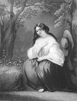 YOUNG BEAUTY French Aline Brunette Seductive   Antique Print