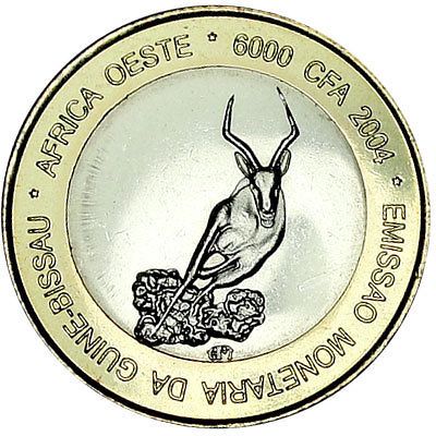 GUINEA BISSAU 6000 FRANCS 2004 Bi Metal UNC = ELEPHANT & GAZELLE = Mtg