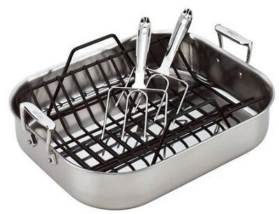 330 All Clad Stainless Large Roasting Pan Roaster /w Nonstick Rack