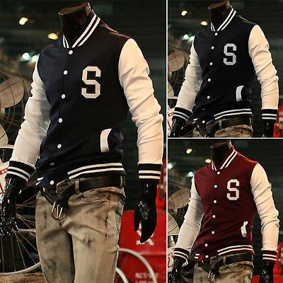 Mens New Slim FIT Stylish Premium Letter S Varsity Baseball Jacket