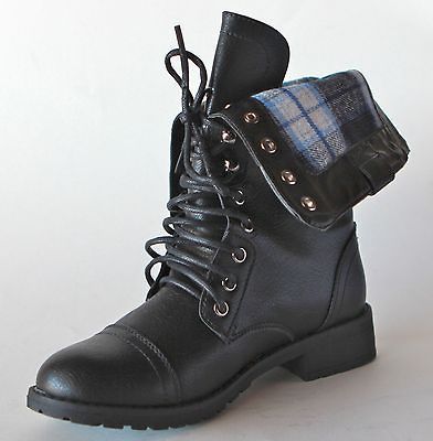 Refresh Terra 01 women lace up foldable collar plaid cuffed mid calf