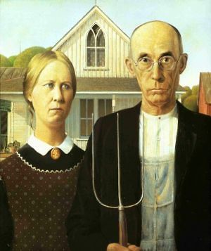 Classic American Gothic Painting Image 50 x 60 Fleece Blanket