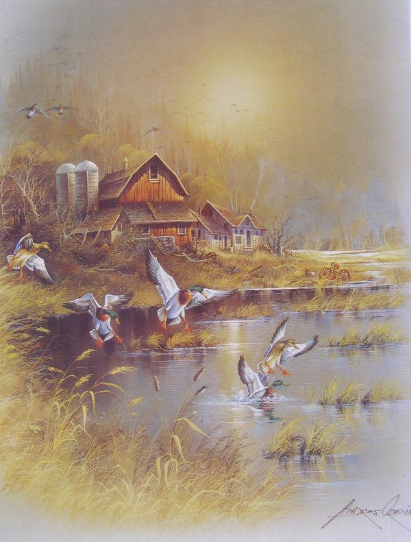 ANDRES ORPINAS Old Barn Pond Ducks 11 x 14