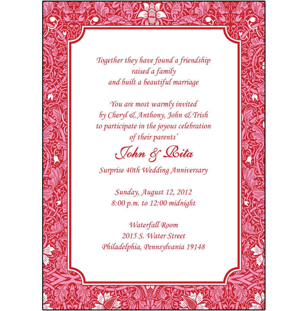 25 Personalized 40th Wedding Anniversary Party Invitations   AP 014