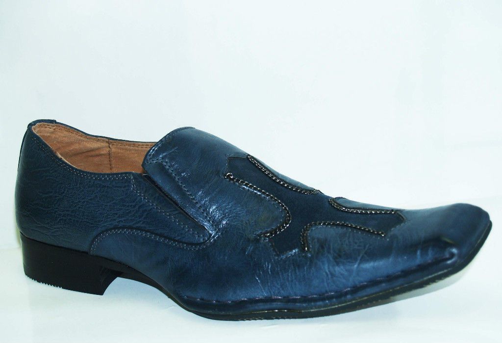 Italian Style Mens Vangogh Chain Cross Blue Dress Shoes