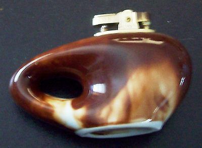 VINTAGE CERAMIC TABLE LIGHTER 50S SWIRL BROWN GLAZED LIGHTER FLUID