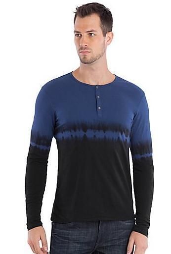 NWT $59 GUESS Mens Henley Hart Jersey Dip Dye Long Sleeve Tee Shirt