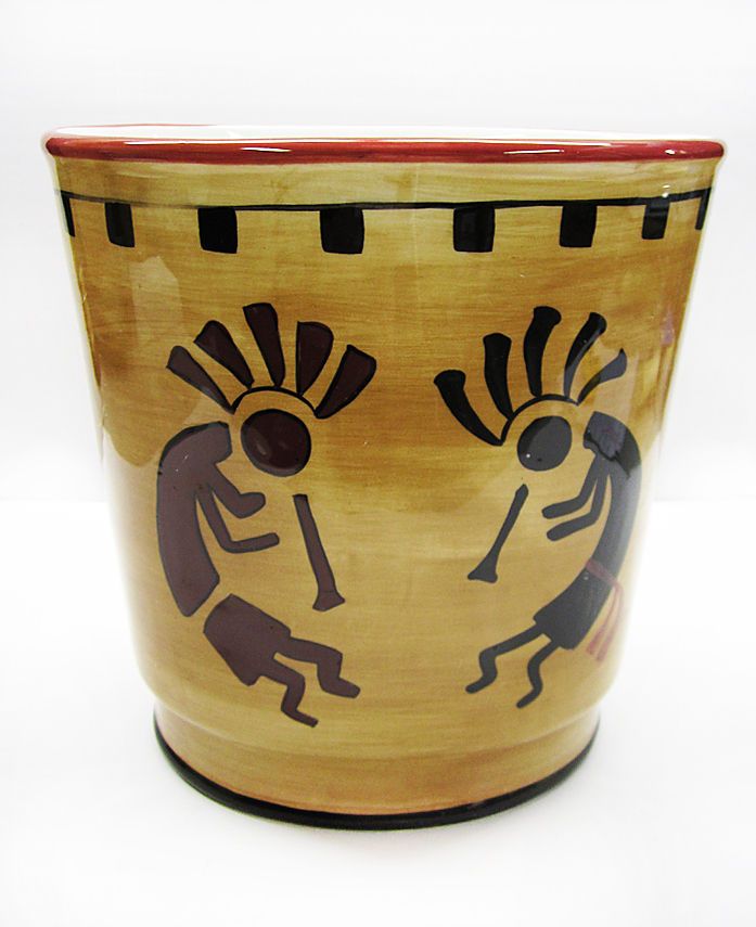 CM CERAMICS Kokopelli Indian Bathroom Trash Can / Wastebasket