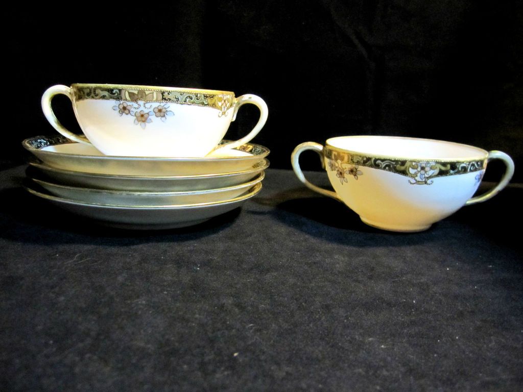 pc Rare Antique Nippon RC Royal Crockery Bouillon Tea Cups Saucers