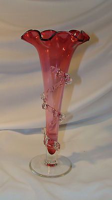 ANTIQUE VICTORIAN CRANBERRY TRUMPET VASE WITH FILAGREE