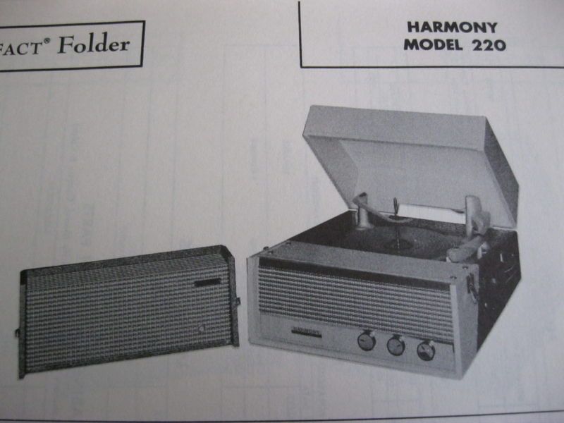 HARMONY 220 PHONOGRAPH RECORD PLAYER PHOTOFACT