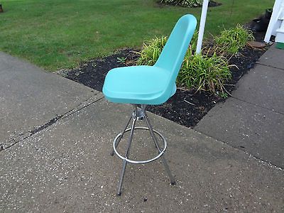 Vintage Mid Century Modern Retro Aqua Blue Comfortline Tall Bar Stool