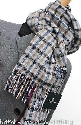 BNWT Aquascutum Grey/Silver House Check 100% WOOL Twill Scarf rrp £