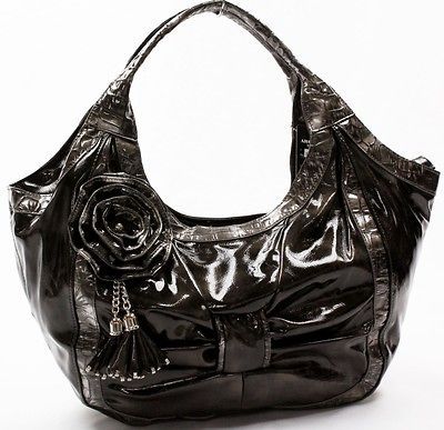 PEWTER PATENT ARCADIA USA HANDBAG BAG HOBO FLOWER TOTE