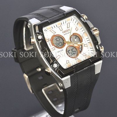 White LED Quartz DAY DATE ALM STOP Analog Digital Mens Wrist Watch 69