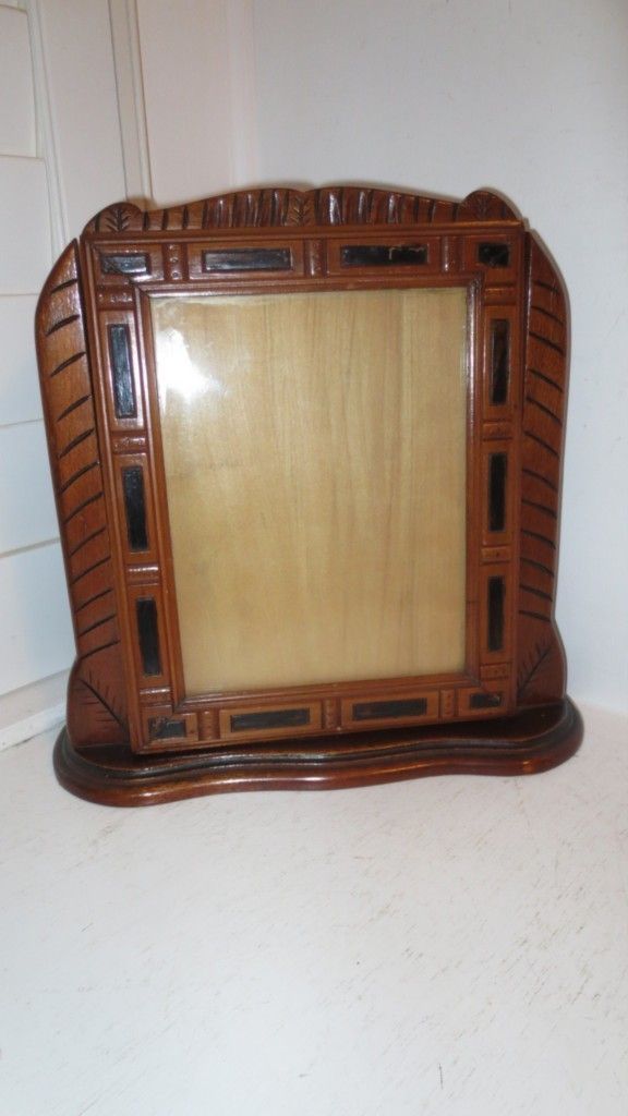 ART DECO FolkArt Large SWIVEL Wood Dresser Picture FRAME 1940s