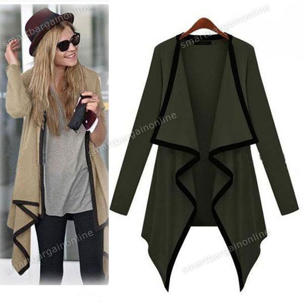 Womens Asymmetric Cape Poncho Top Cardigan Long Sleeve Coat Blouse