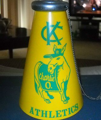 VINTAGE 1960S KANSAS CITY ATHLETICS 8 INCH MEGAPHONE WITH CHAIN,NEAR