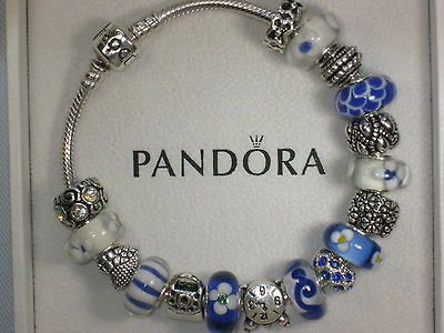 AUTHENTIC PANDORA BRACELET .925/ALE BEAD CLASP+ 16 CHARMS BLUE SEAS