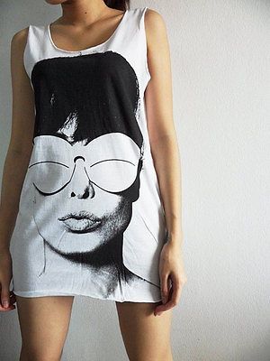 AUDREY HEPBURN  SMILE EYES  NEW WHITE MINI DRESS LONG TANK TOP