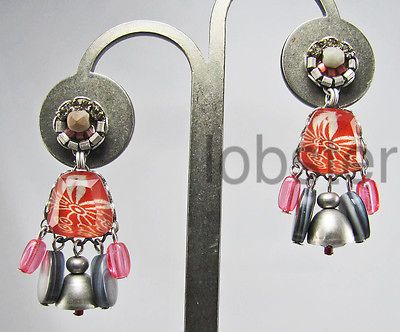 AYALA BAR RED ROCK SILVER GRAY SPICE DANGLE EARRINGS w SWAROVSKI