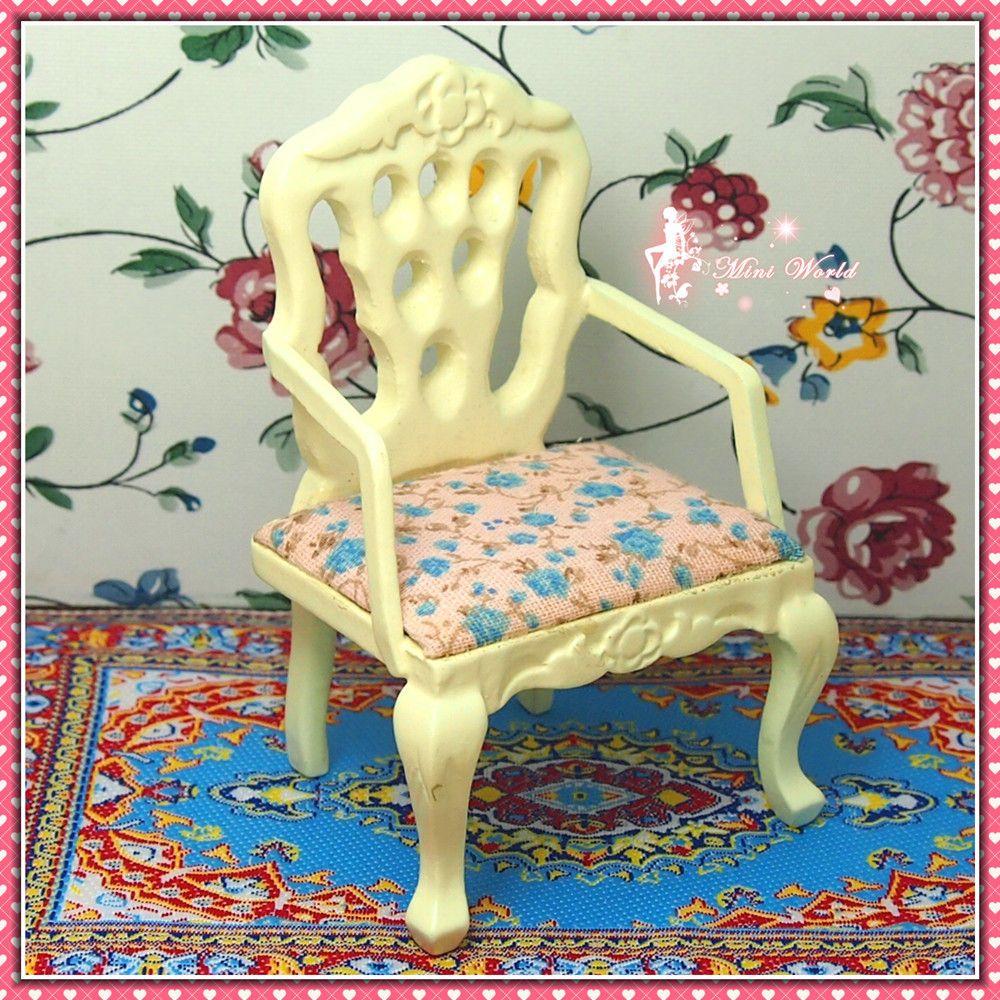 Dollhouse Miniature 112 Furniture Living room A Wooden White Chair H8