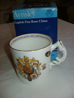 Mint Condition Boxed AYNSLEY Charles & Diana Royal Wedding Mug 1981