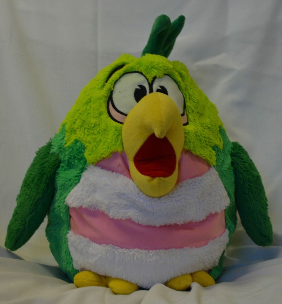 at Play Koo Koo Birds Green Parrot Stitched Eyes Long Fur Soft Plush