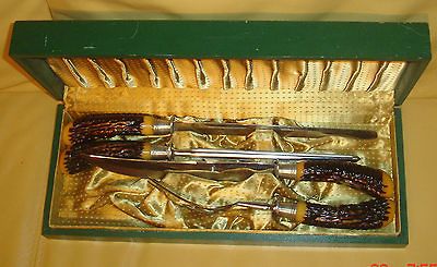 EKCO FLINT 1950 ERA 4 PC CARVING SET WITH BAKELITE STAG HANDLES