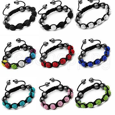 Bangle Style Disco Czech 9 Gem Stone Balls Adjustable Bracelet