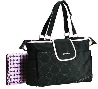 Fashion Black Diaper Bag with Pink Edge & Gray Circles