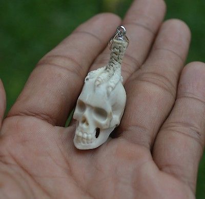 Pendant 36mm in Deer Antler Carving w/ Sterling Silver Bale RSP02