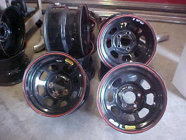 BASSETT WHEEL 5ON5 15X10 4in BS USED BLACK RACING IMCA LATE MODEL AERO