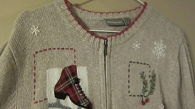 Ugly Christmas Sweater Croft & Barrow Ladies Lg Tan with Red Plaid Ice