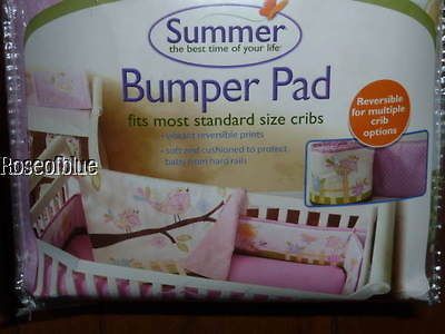 BABY SUMMER CRIB BUMPER PADS PINK FAMILY TREE FLOWERS BIRDS INFANT
