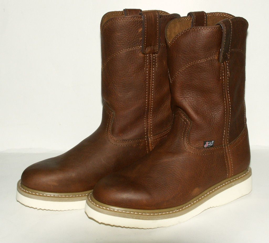 Justin WEDGE Sole Work Boots / Tan PREMIUM # WK4908 NON Safety Reg.TOE