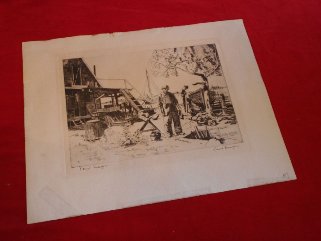 VINTAGE ART LIONEL BARRYMORE SIGNED Black & White ETCHING Engraving